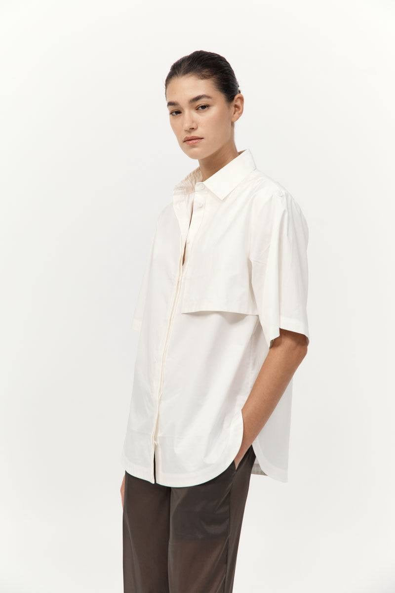 SA Utility Short Sleeve Cotton Shirt in White