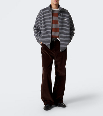 MM Grey White Striped Cotton Fleece Jacket