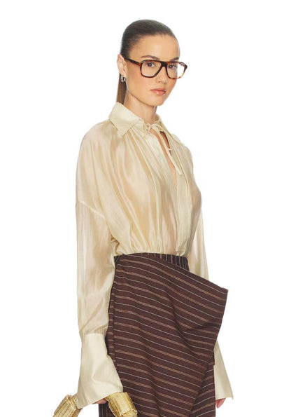 HS The Poet Sheer Lyocell-blend Blouse Top in Celadon