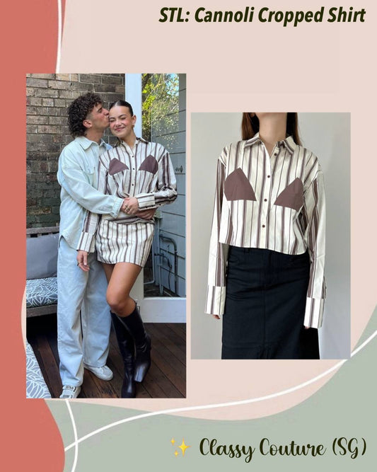 STL Cannoli Striped Cropped Long Sleeved Shirt