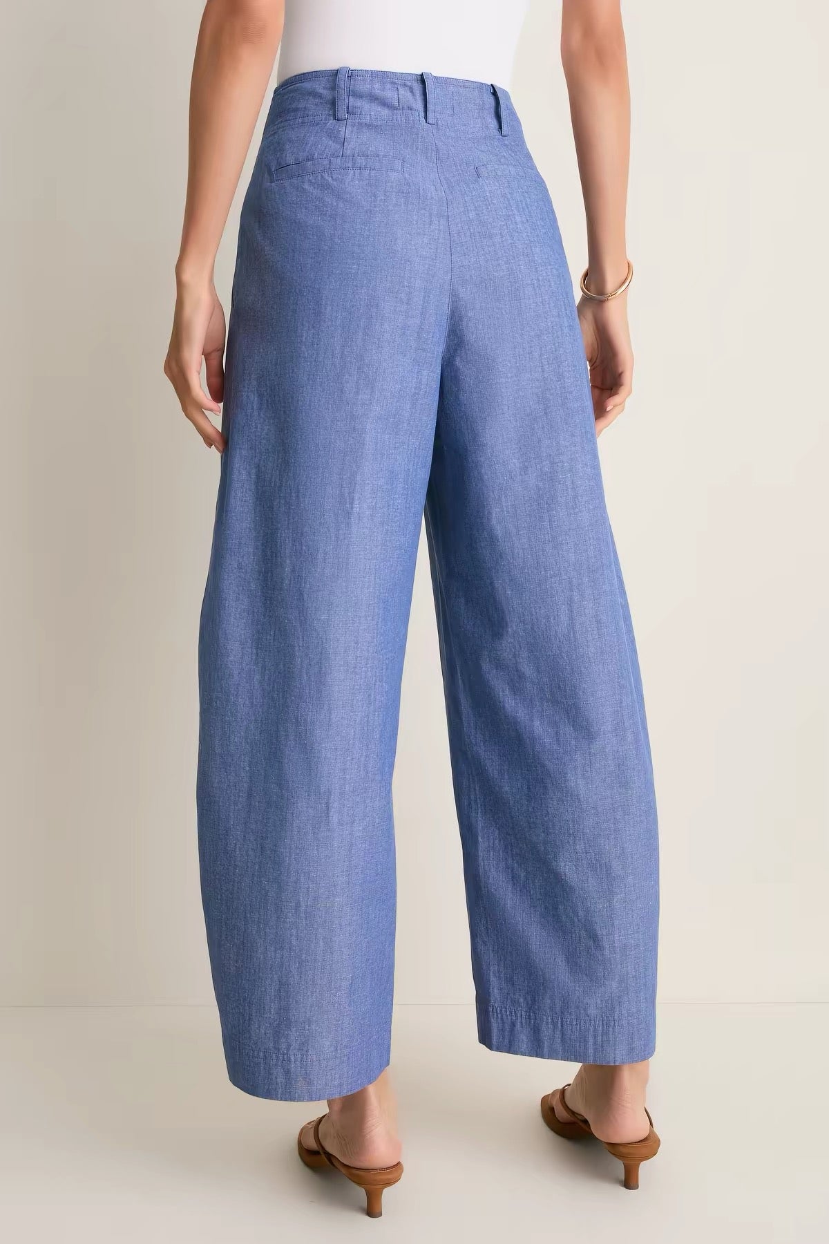AA Godet Crop Tank Top | Bari Shorts/Crop Trousers | Elan Palazzo Pant | Chambray Blue Cotton-linen Set