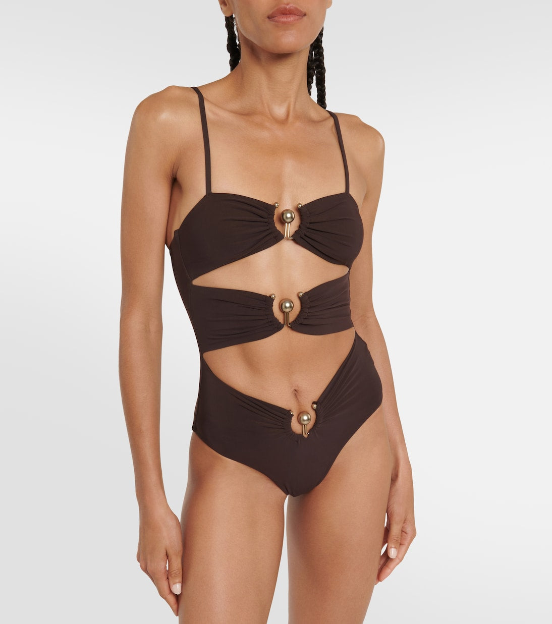 CE Pierced Orbit Cutout Swimsuit One Piece in Chocolate Brown