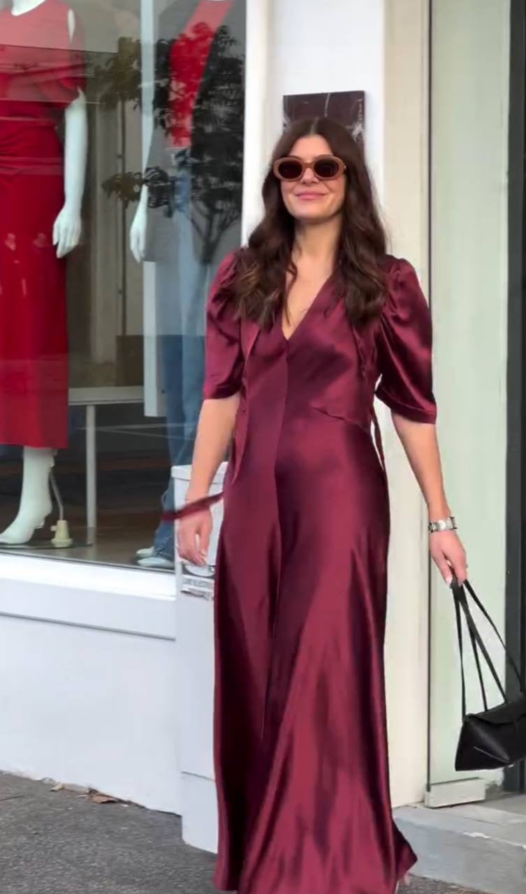 LM Stella Silk Satin Tie Midi Dress
