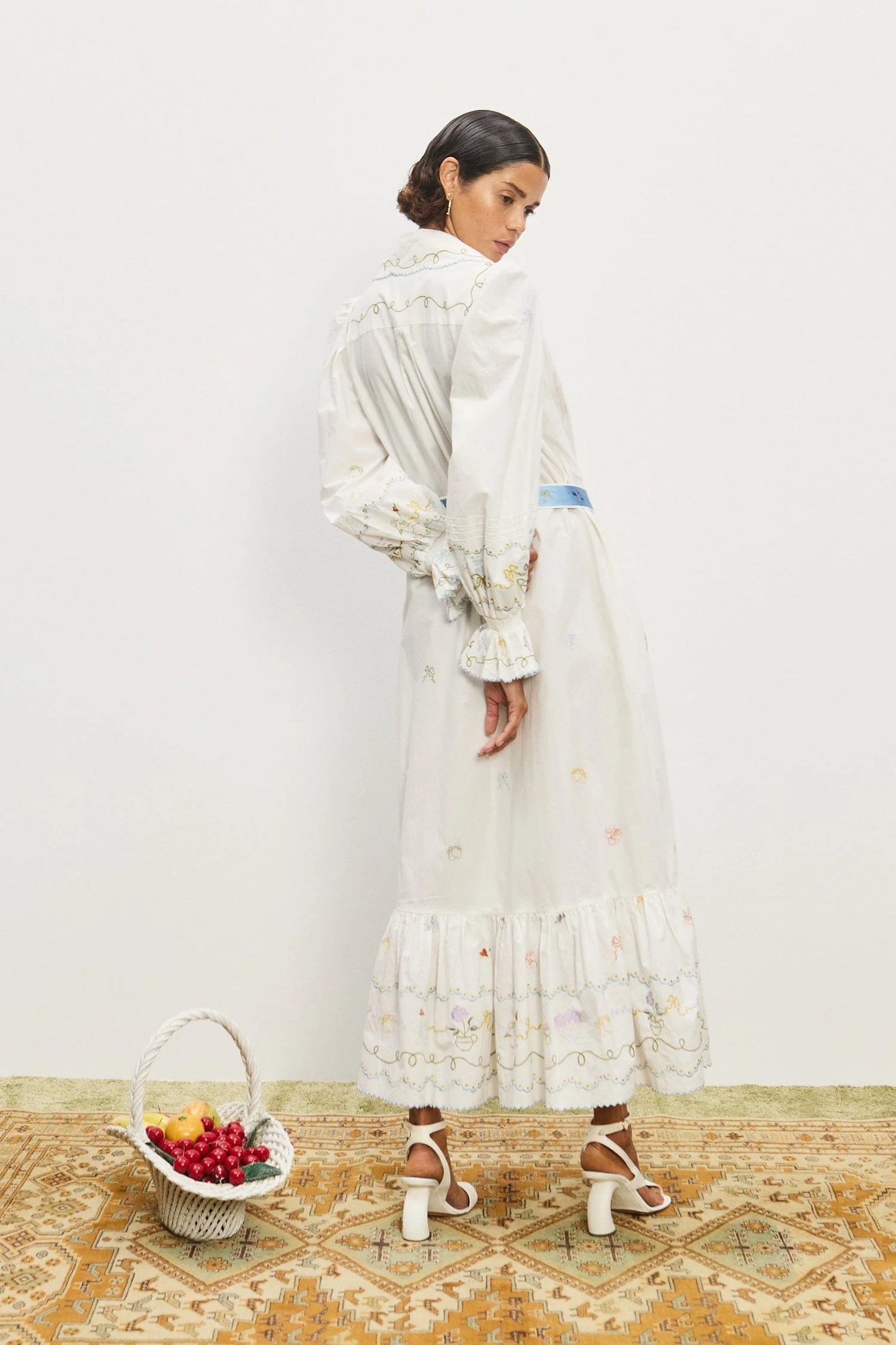 ALM Giulia Embroidered Cotton Midi Dress Shirtdress