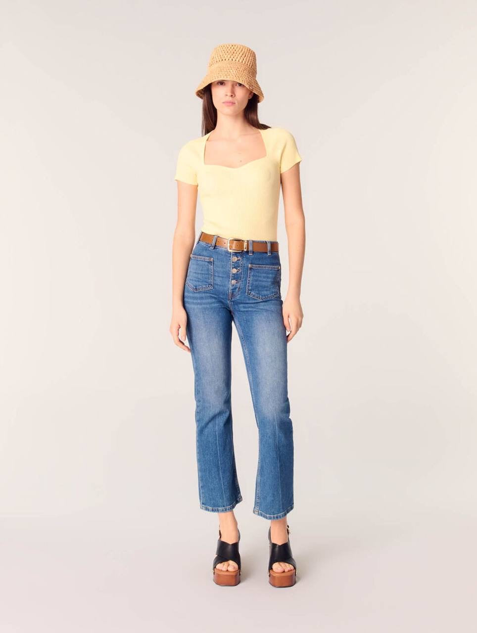 MJ Moka Rib Knit Sweetheart Shirt Top