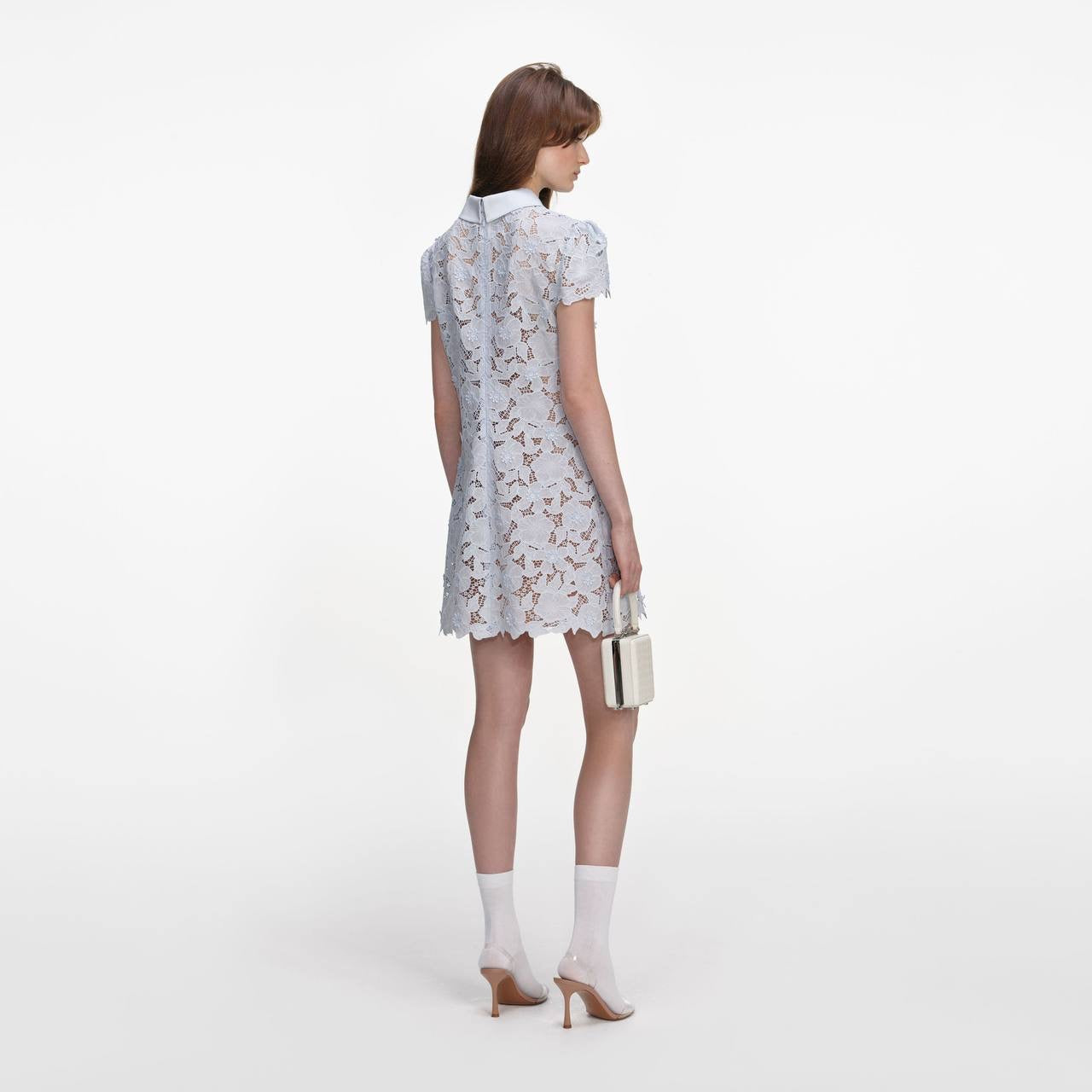 SP Blue Guipure Lace Collared Mini Dress