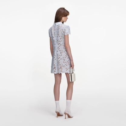 SP Blue Guipure Lace Collared Mini Dress