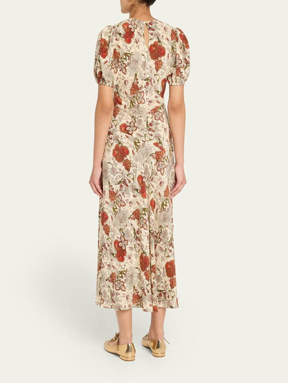 UJ Ines Puff Sleeve Silk Midi Dress