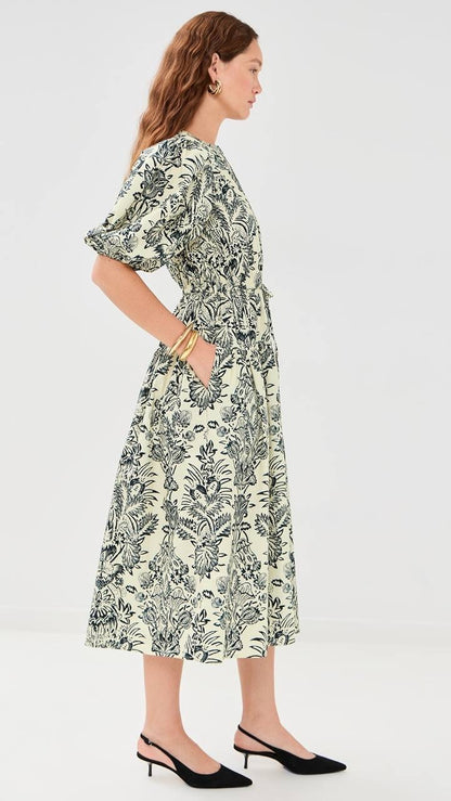 UJ Harriet Printed Cotton Poplin Puff Sleeve Midi Dress