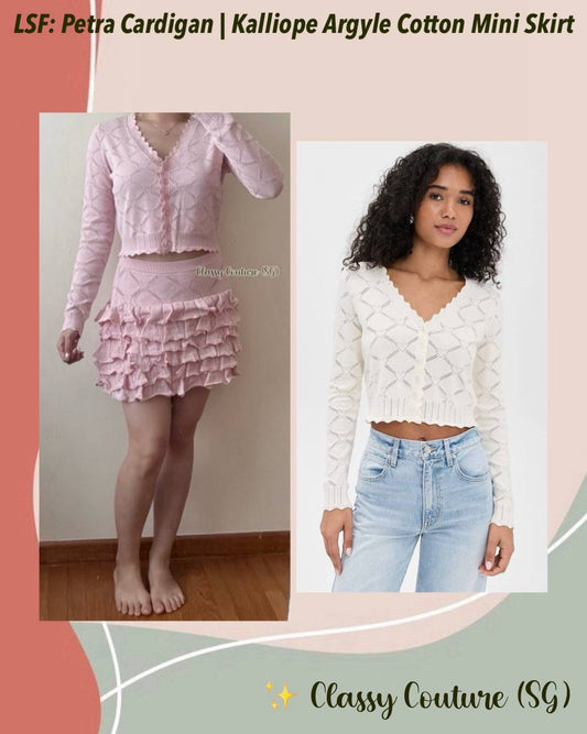 LSF Petra Knit Heart Argyle Cropped Cardigan | Kalliope Cotton Mini Skirt | Set