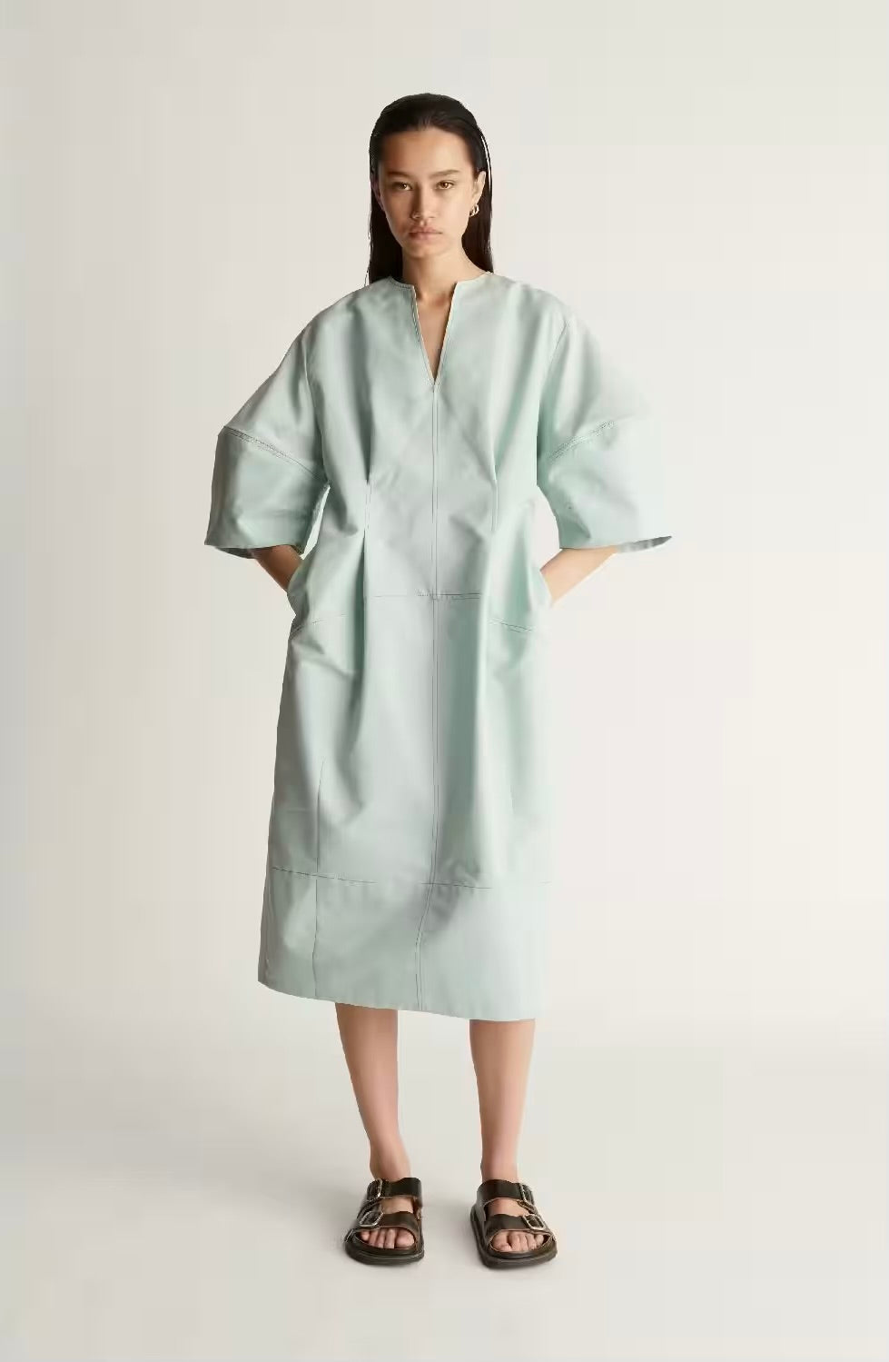 LM Jacob Cocoon Cotton-Blend Midi Dress in Seafoam