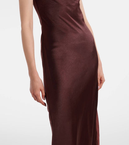 SP Brown Satin Diamante Cowl Maxi Dress