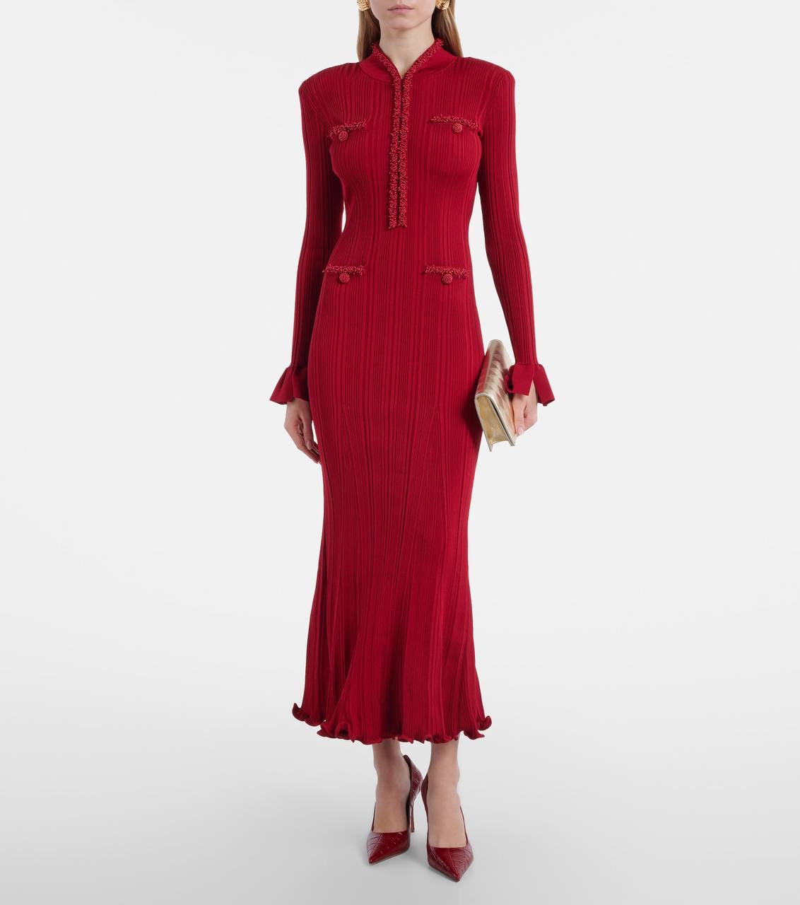 SP Red Knitted Embellished Midi Maxi Dress