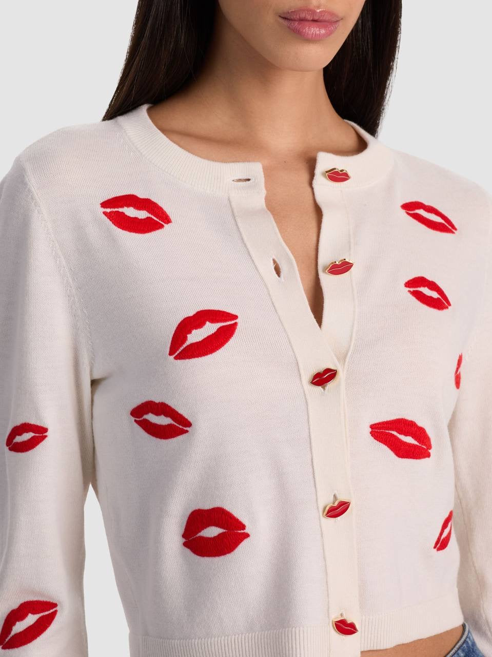 AO Daroda Lip Stretch-Wool Cardigan Sweater