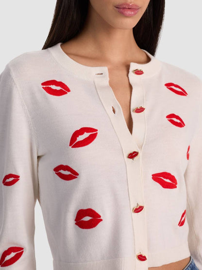 AO Daroda Lip Stretch-Wool Cardigan Sweater