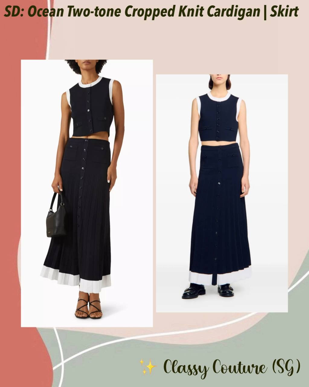 SD Ocean Two Tone Cropped Knit Top | Oceane Midi Skirt | Viscose-Blend Set