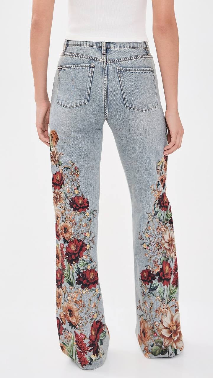 AO Chic Floral Printed High-rise Cotton Jeans