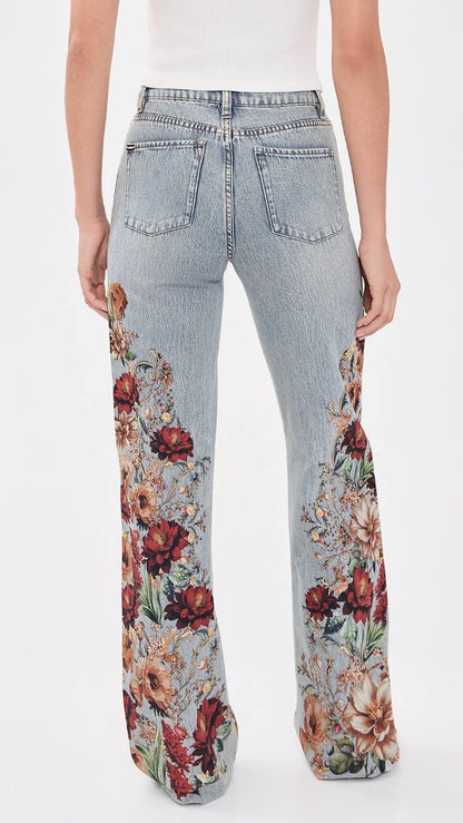 AO Chic Floral Printed High-rise Cotton Jeans