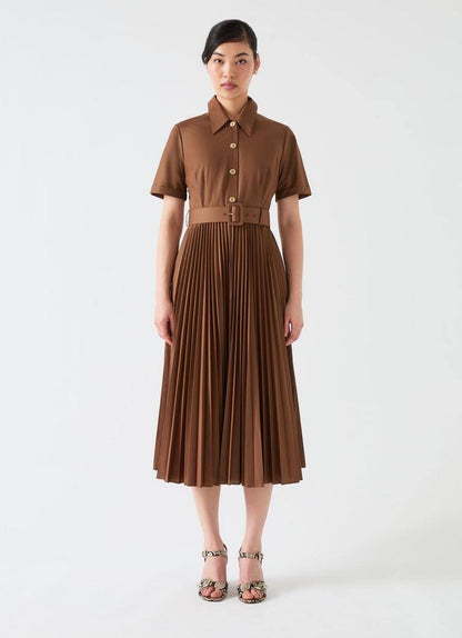 LKB Cally Pleated Cotton-Blend Shirtdress Midi Dress
