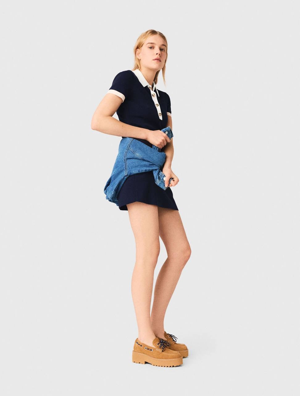 MJ Contrast Trim Polo Cotton-blend Mini Dress