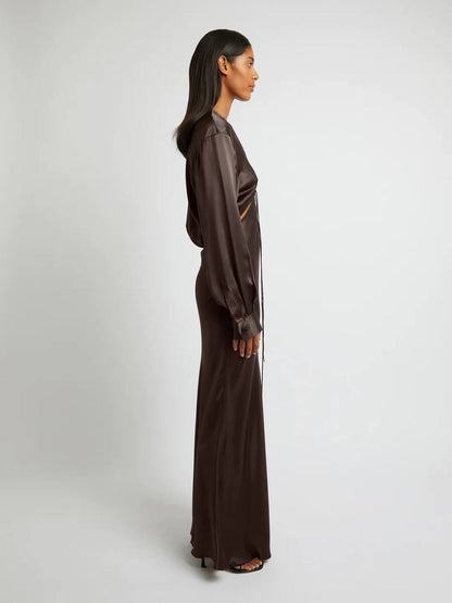 CE Triquetra Front Tie Maxi Dress | Cocoa Silk