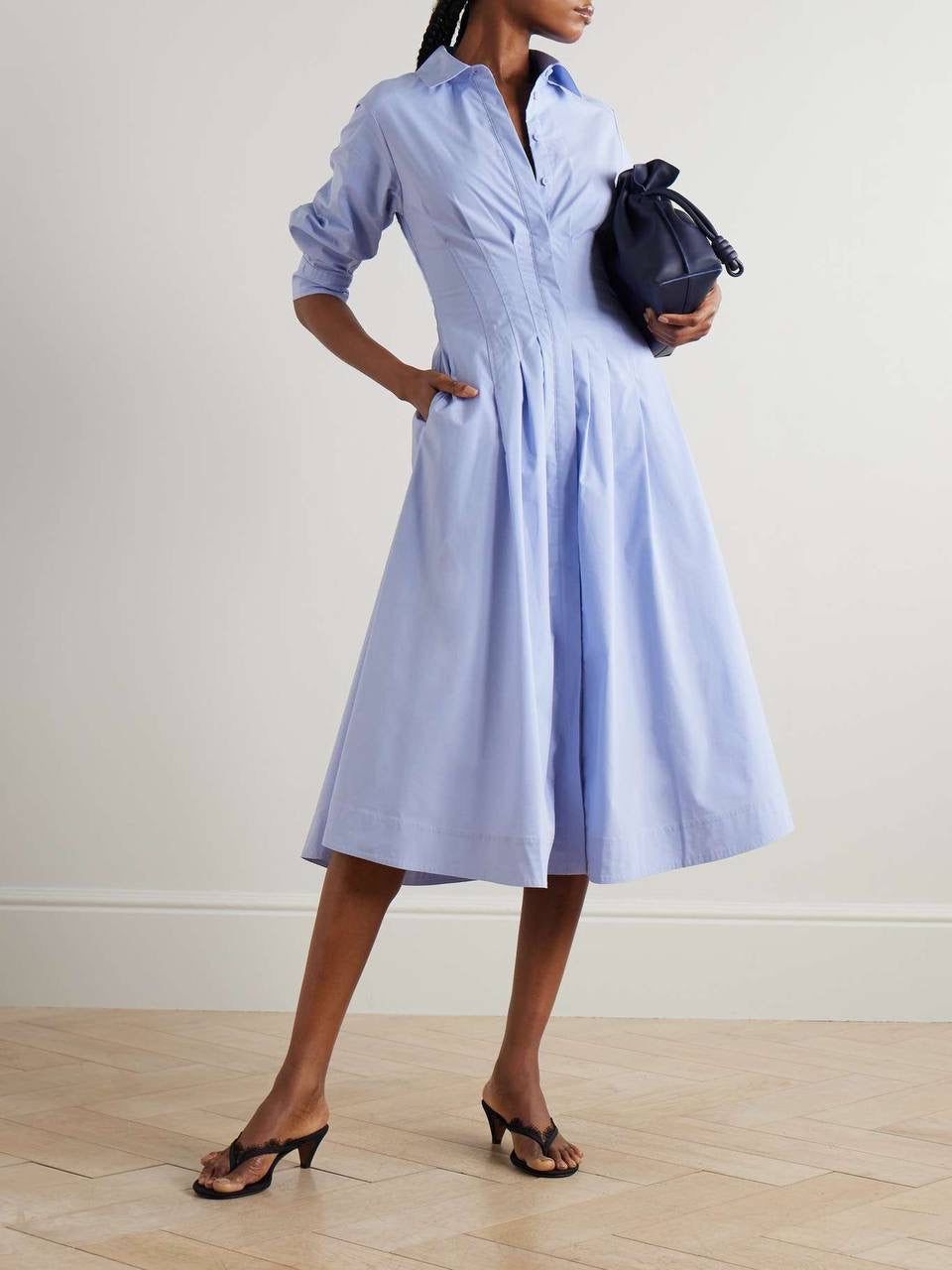 SK Jazz Pintuck Cotton-blend Midi Dress