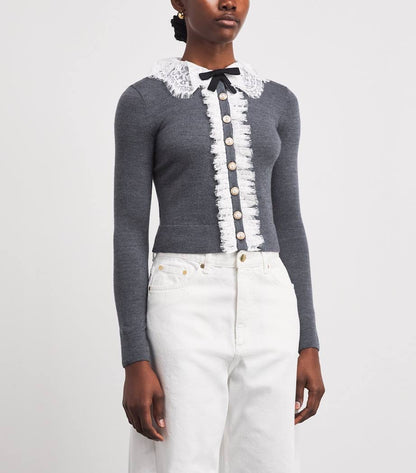 SP Grey Wool Lace-Collar Cardigan