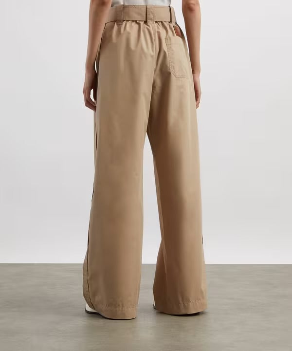 MC Wide Leg Cotton-Blend Belted Trousers Palazzo Pants