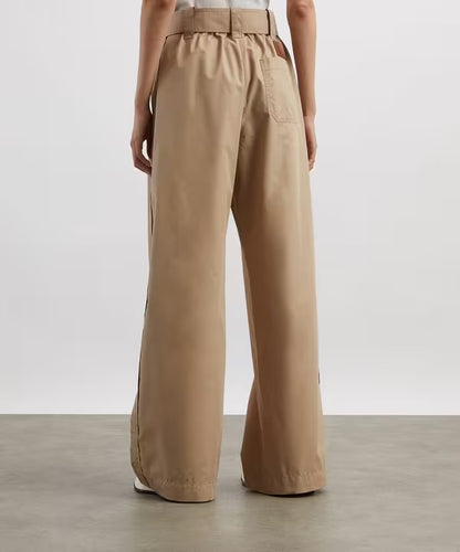 MC Wide Leg Cotton-Blend Belted Trousers Palazzo Pants
