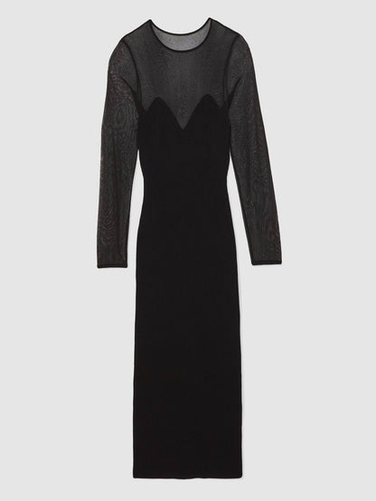 RS Lila Mesh Rib-Knit Sweetheart Midi Dress