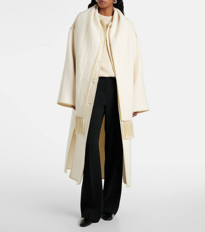 3 Colors! Tot Embroidered Wool-Blend Scarf Long Coat