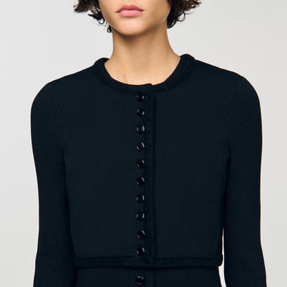 SD Black Rib Knit Cropped Cardigan | Mini Dress | Set