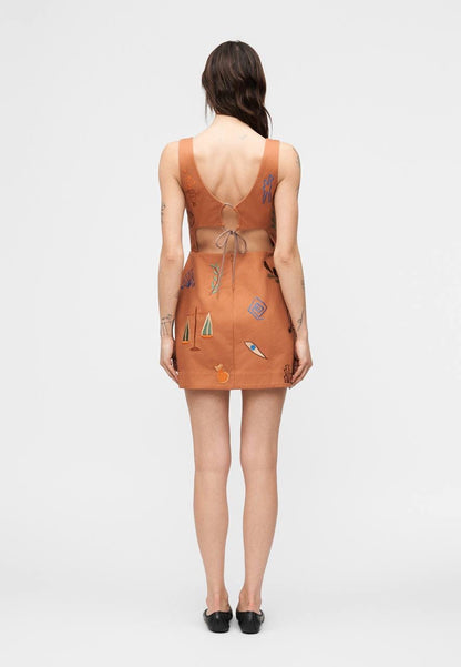 ALM Dusty Embroidered Cut Out Cotton Mini Dress In Orange