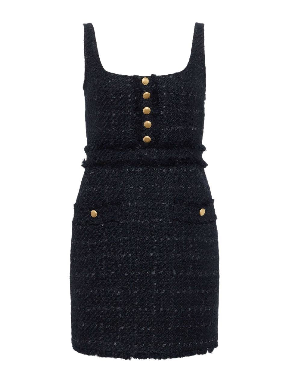 LA Valli Square Neck Tweed Mini Dress