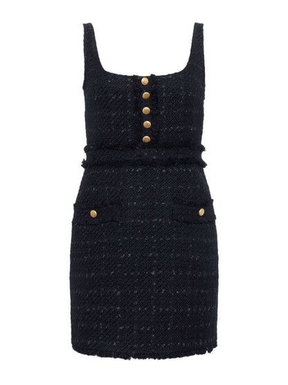 LA Valli Square Neck Tweed Mini Dress