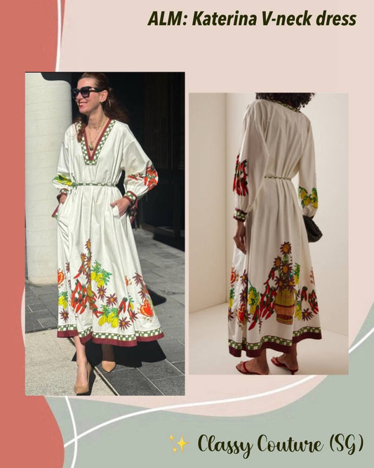 ALM Katerina V Neck Cotton Midi Dress