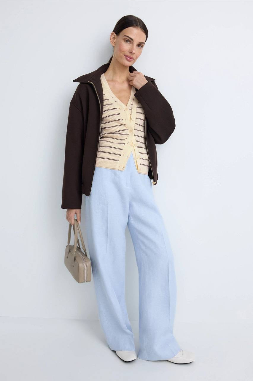 SD Gabri Striped Button Up Viscose-blend Ribbed Cardigan (with attached camisole top)
