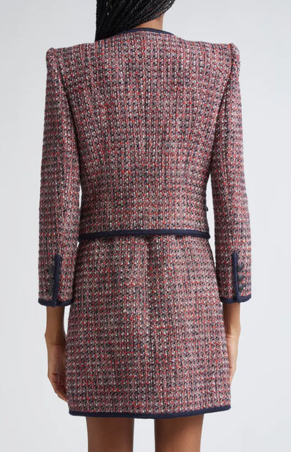 VB Ceres Metallic Tweed Jacket | Ravenna Sleeveless Mini Dress | Set in Red Blaze / Navy Multi