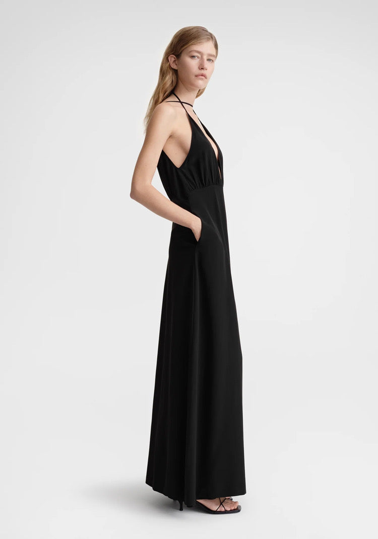 Tot Double Halter Silk Maxi Dress