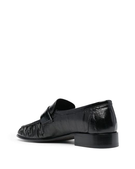 TR Soft Panelled Glossed Eel Leather Loafer Shoes in Black