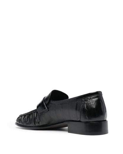 TR Soft Panelled Glossed Eel Leather Loafer Shoes in Black