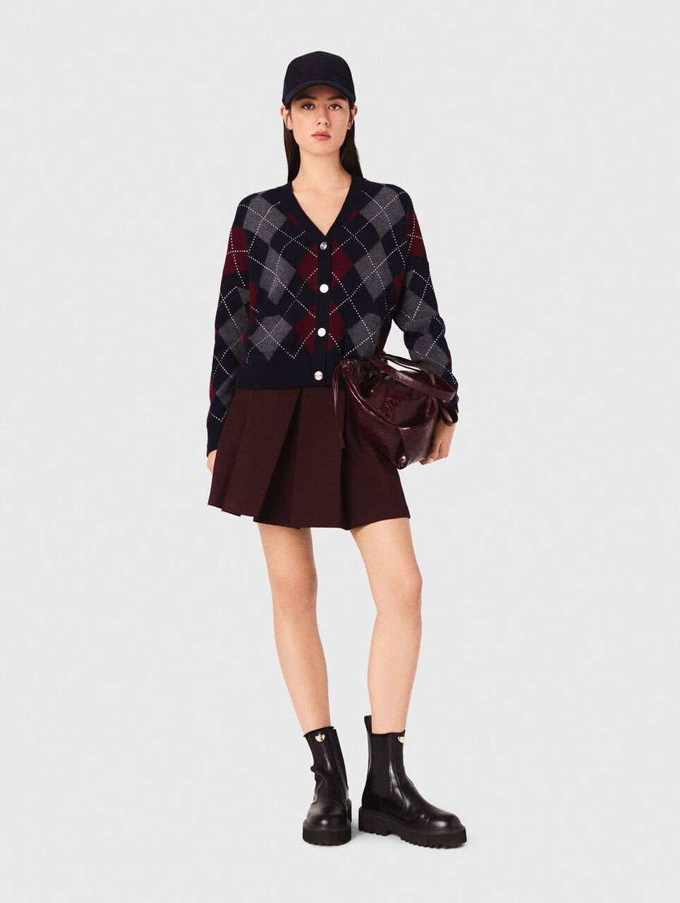 MJ Argyle Cropped Embellished Wool Cardigan