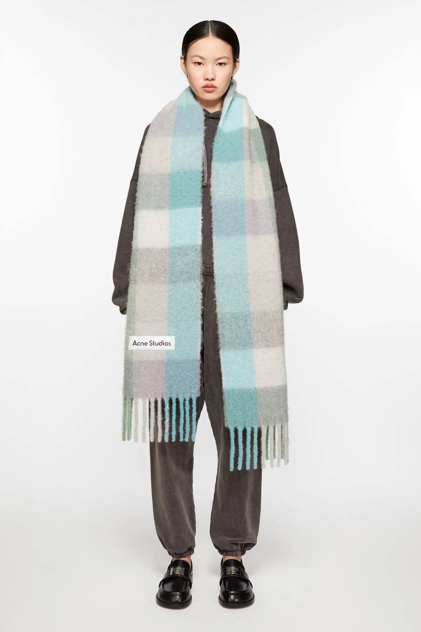 4 Colors! AC Checked Alpaca-Wool-Mohair blend Fringed Scarf