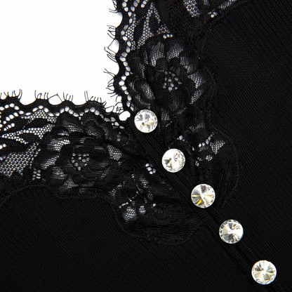 SP Lace Trim Rib Knit Cami Top in White & Black