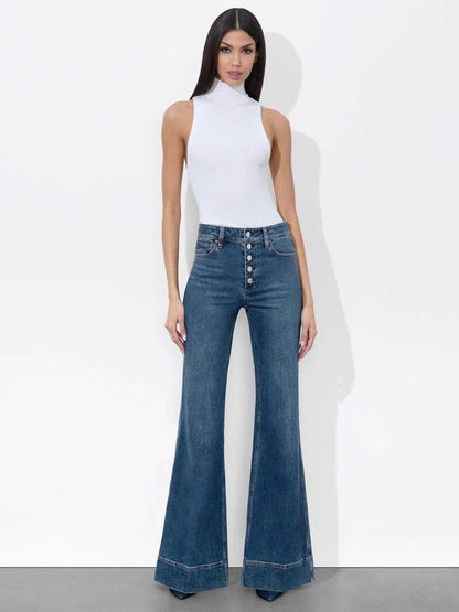 Missa Button-front Stretch-Cotton Denim Flared Jeans