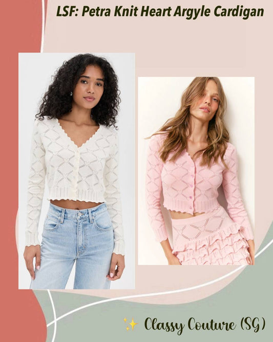 LSF Petra Knit Heart Argyle Cropped Cardigan