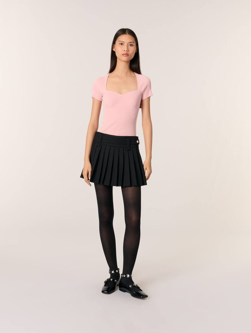 MJ Moka Rib Knit Sweetheart Shirt Top