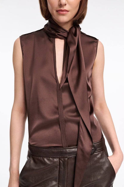 DS SENSE OF SHINE Sleeveless Silk Blouse Scarf Top