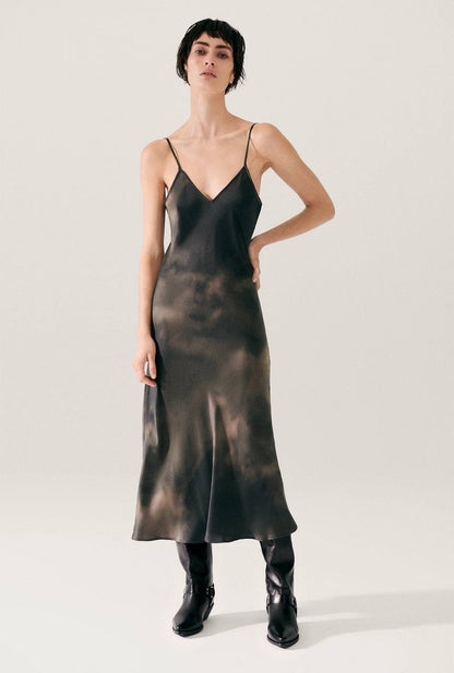 SL 90s Silk Slip Midi Dress in Seashells | Smoke | Surreal Black