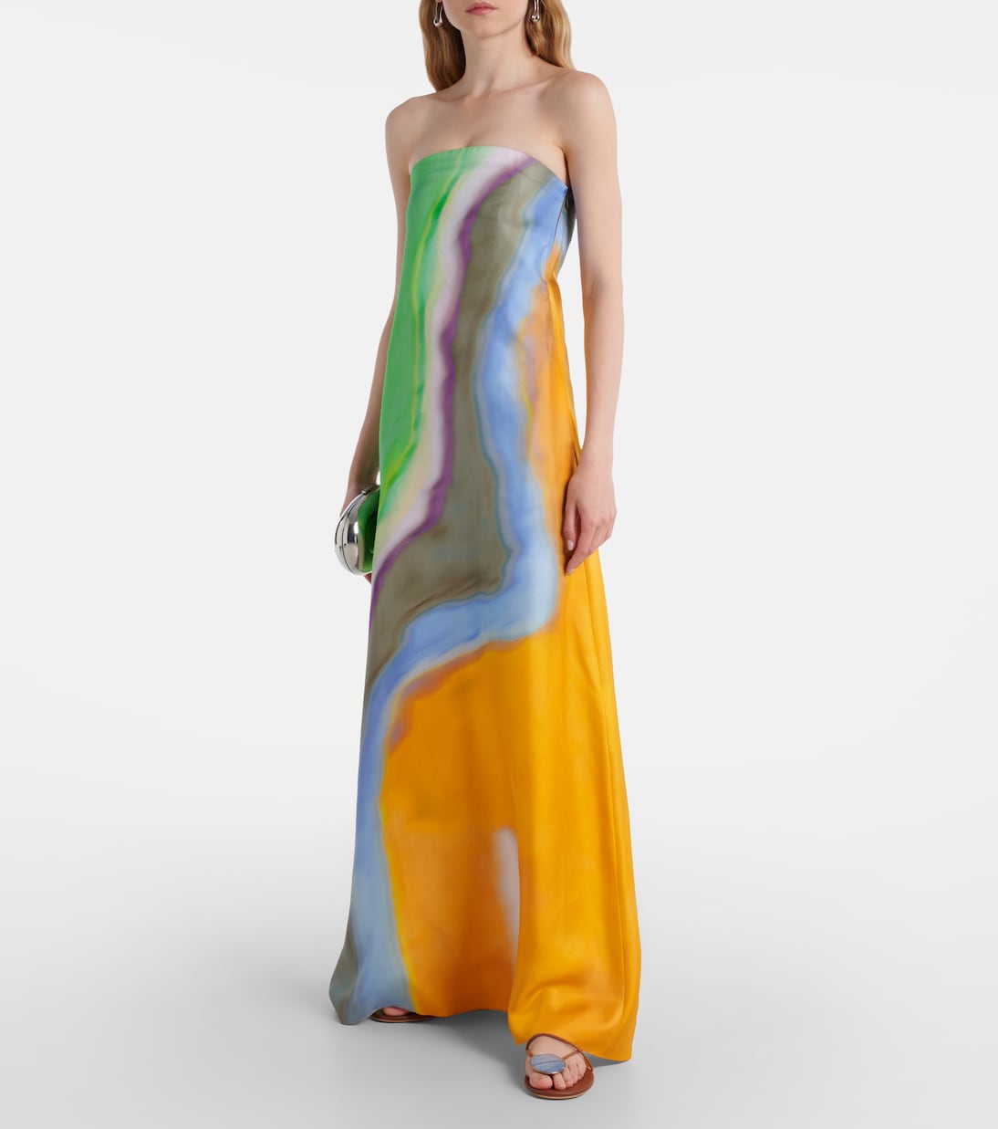 New Colors! CE Aura Rainbow Silk Strapless Maxi Dress